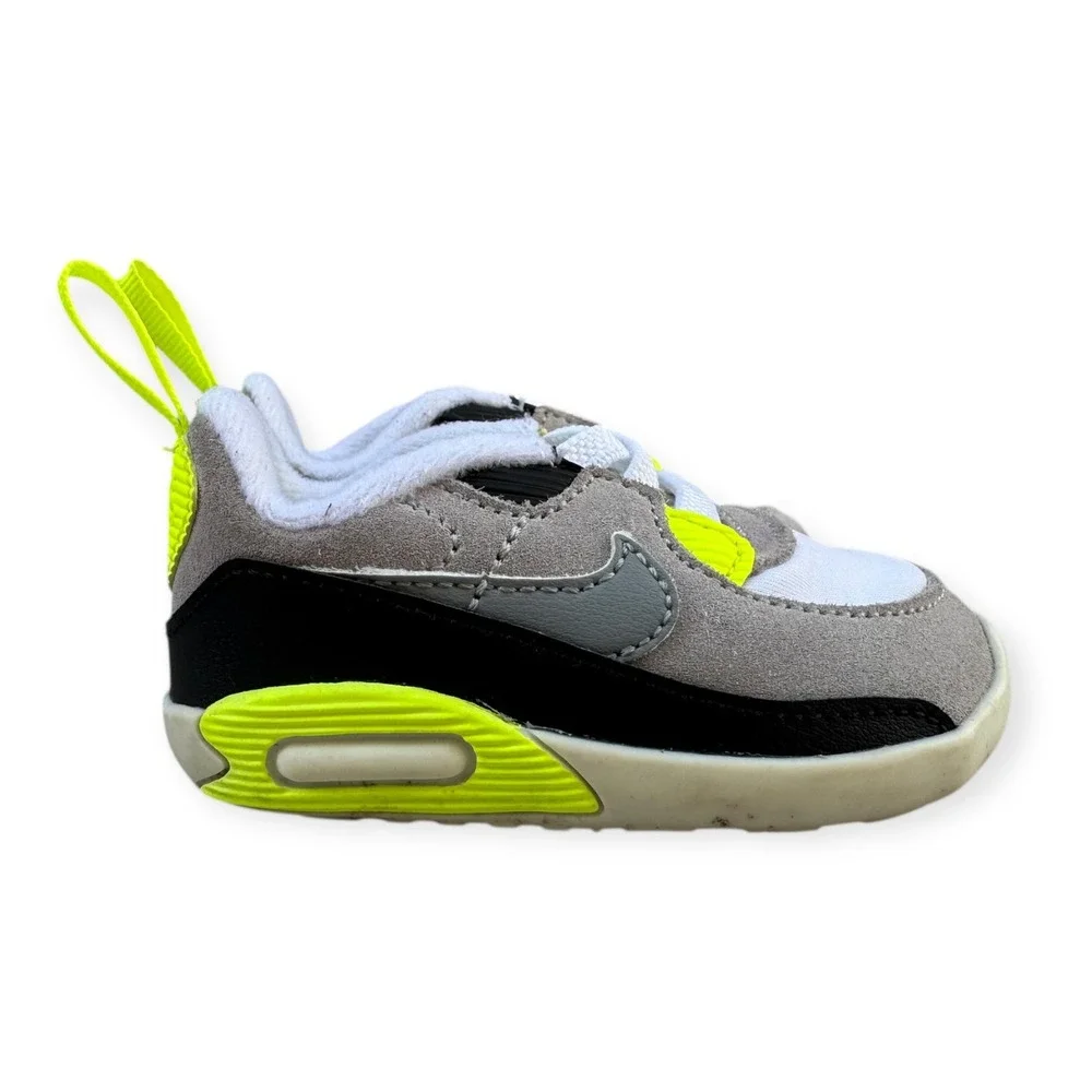 Nike Air Max 90 Crib Shoes Gray Neon Yellow Sz 3C